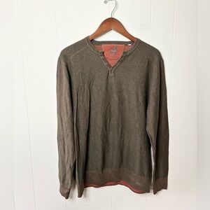 Raffi mens brown cotton henley sweater heathered size L